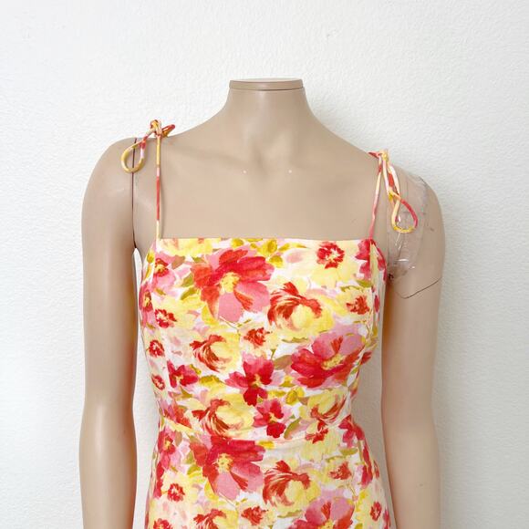[Old Navy] Pink Floral Print Linen Blend Square Neck Mini Dress Smocked Sz Large - Picture 4 of 12